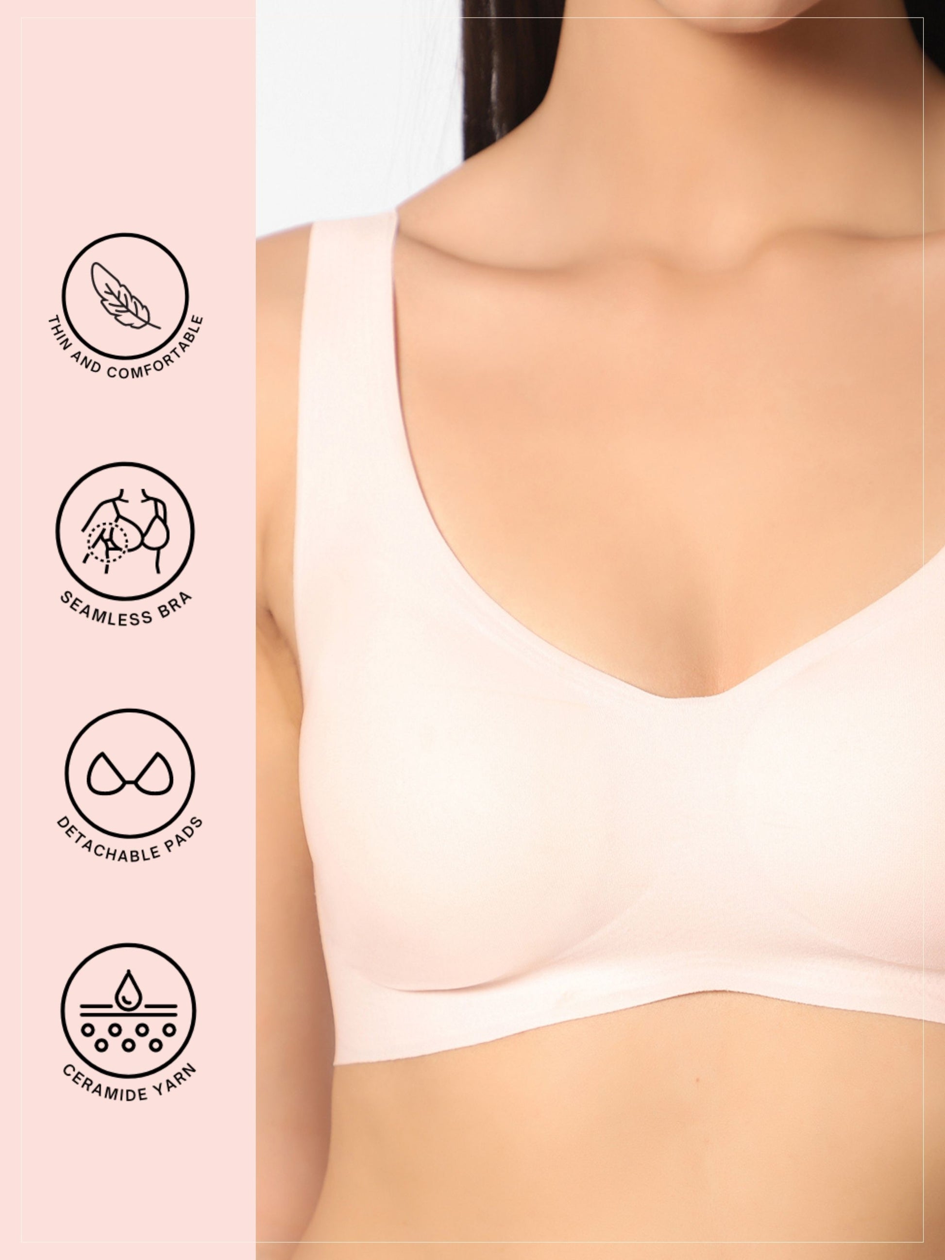 Ceramide Infused Wireless bra in peach color