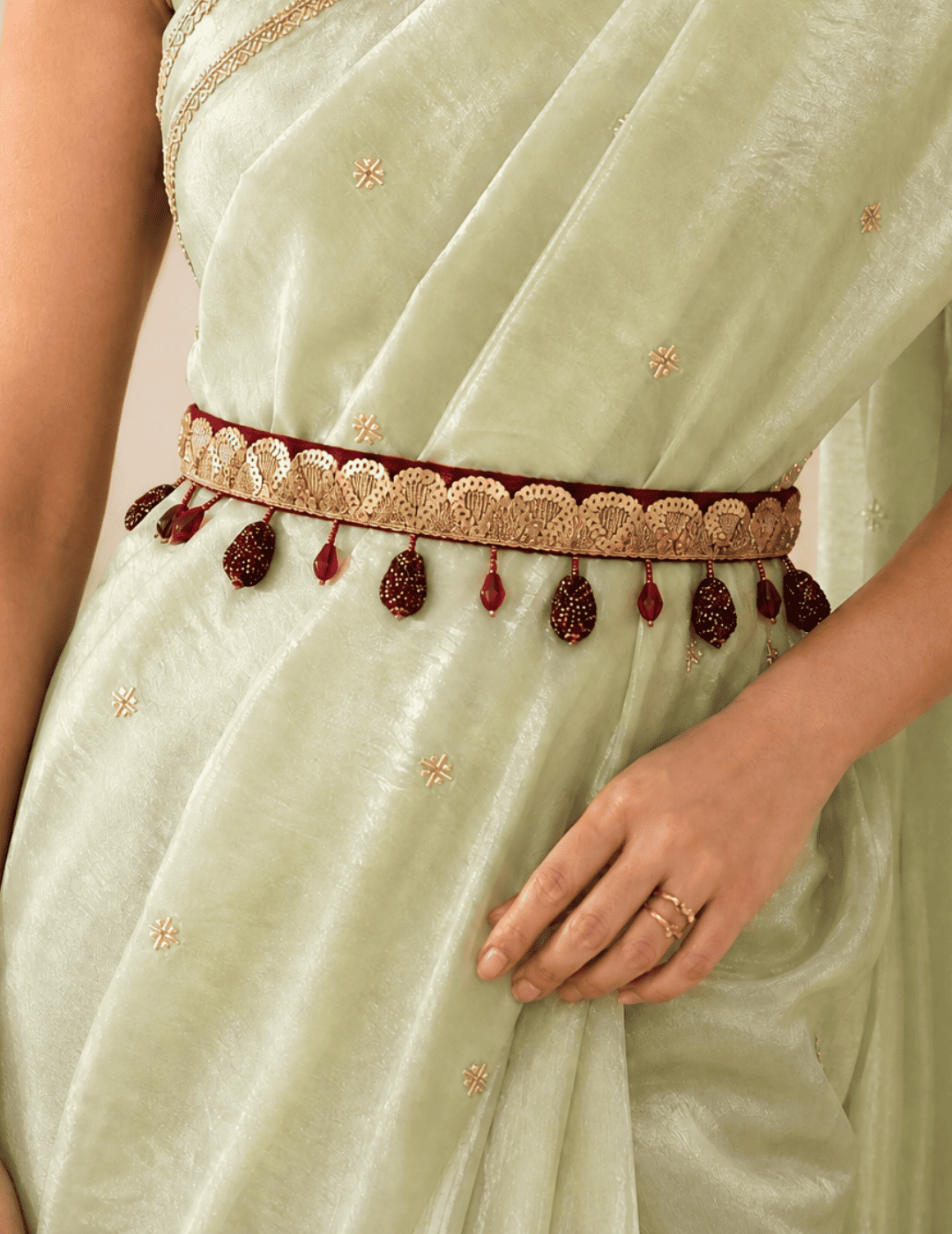 GULBAHAR | Maroon Velvet Embellished Waist Belt for Sarees & Dresses