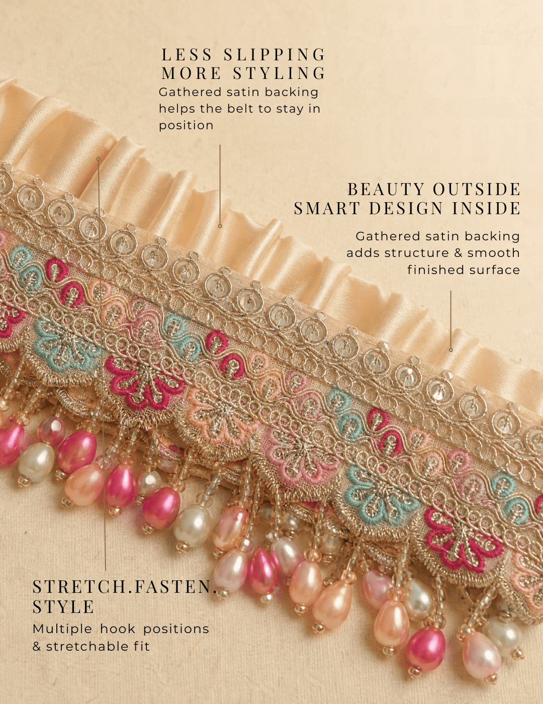 MEHFIL | Pink Embellished Waist Belt for Sarees & Fusion Wear by IQ Edit