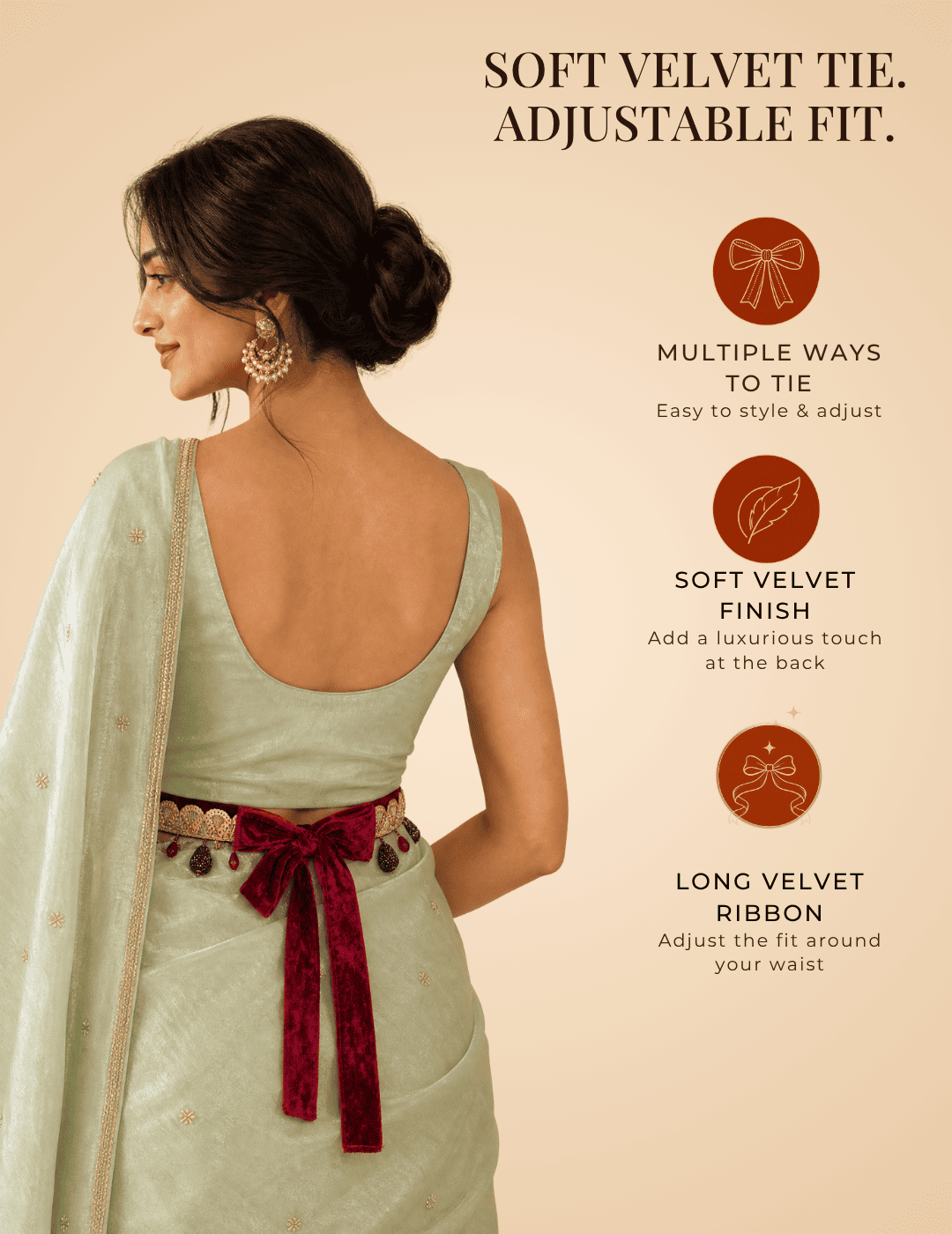 GULBAHAR | Maroon Velvet Embellished Waist Belt for Sarees & Dresses