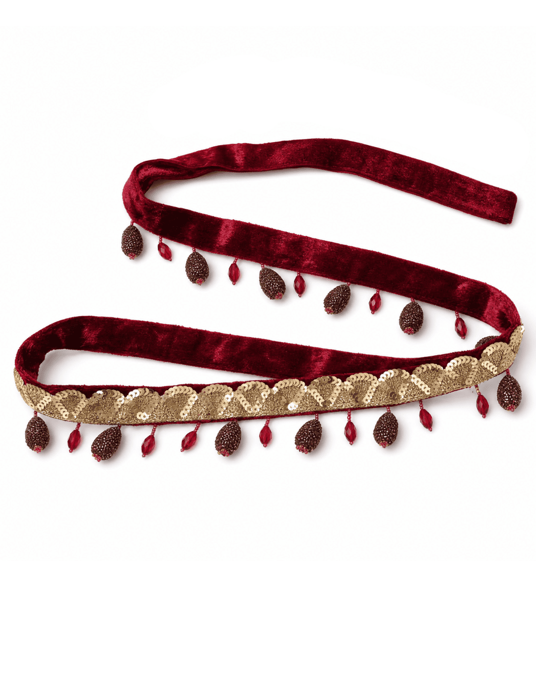 GULBAHAR | Maroon Velvet Embellished Waist Belt for Sarees & Dresses