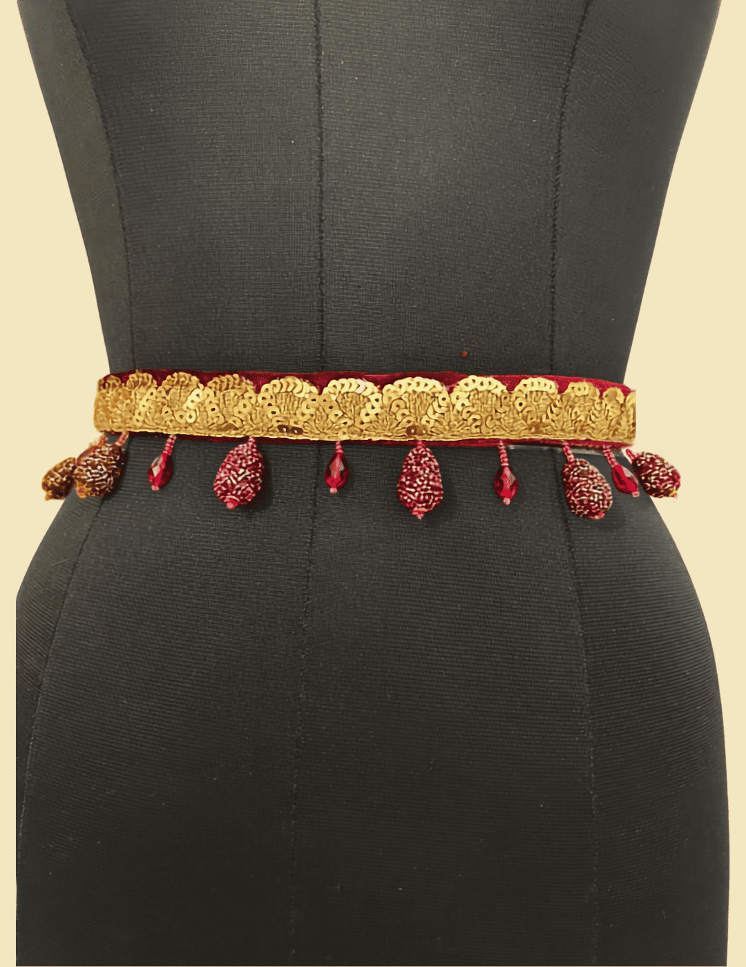 GULBAHAR | Maroon Velvet Embellished Waist Belt for Sarees & Dresses