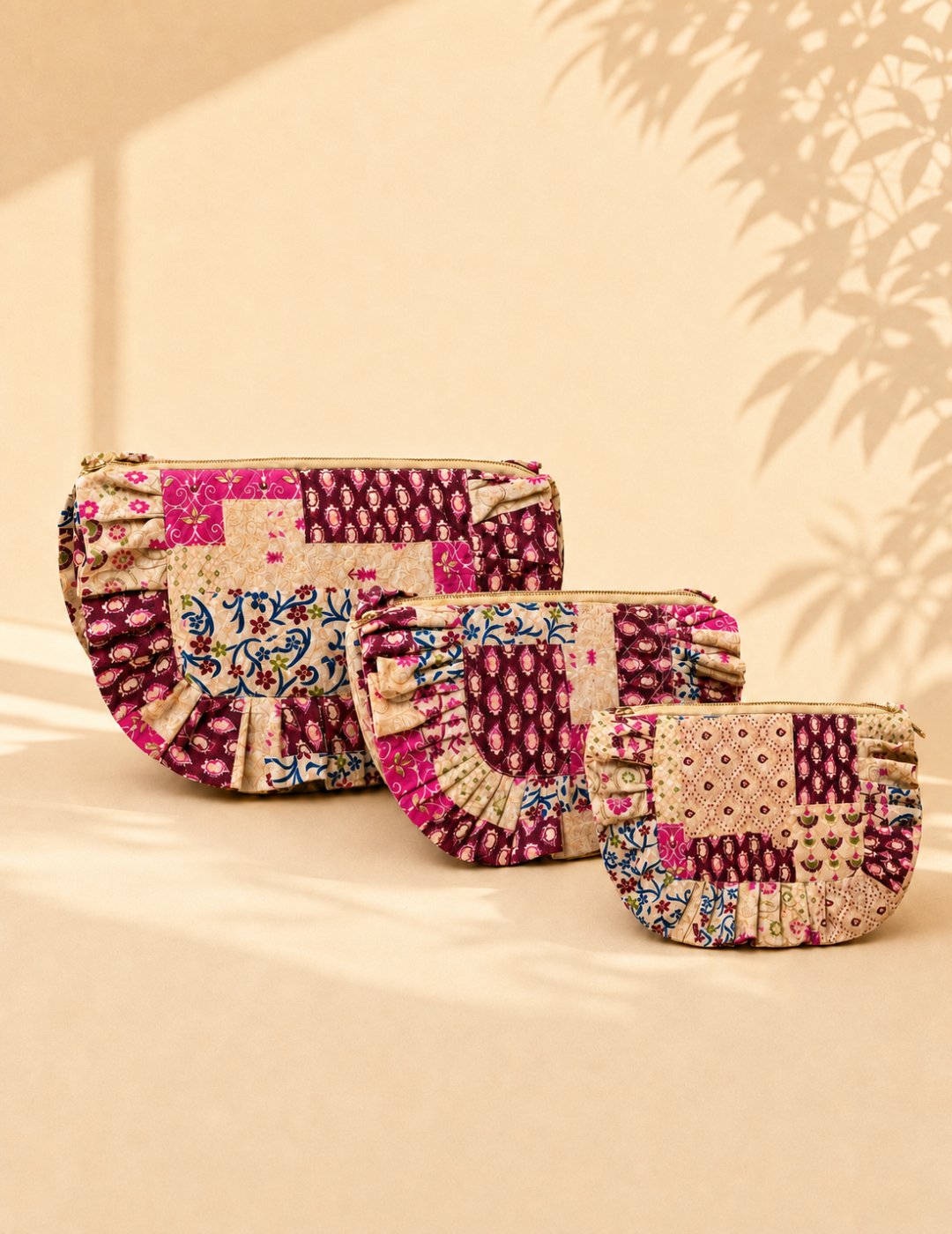 Ruffle Printed Travel Pouch with 2 Pockets