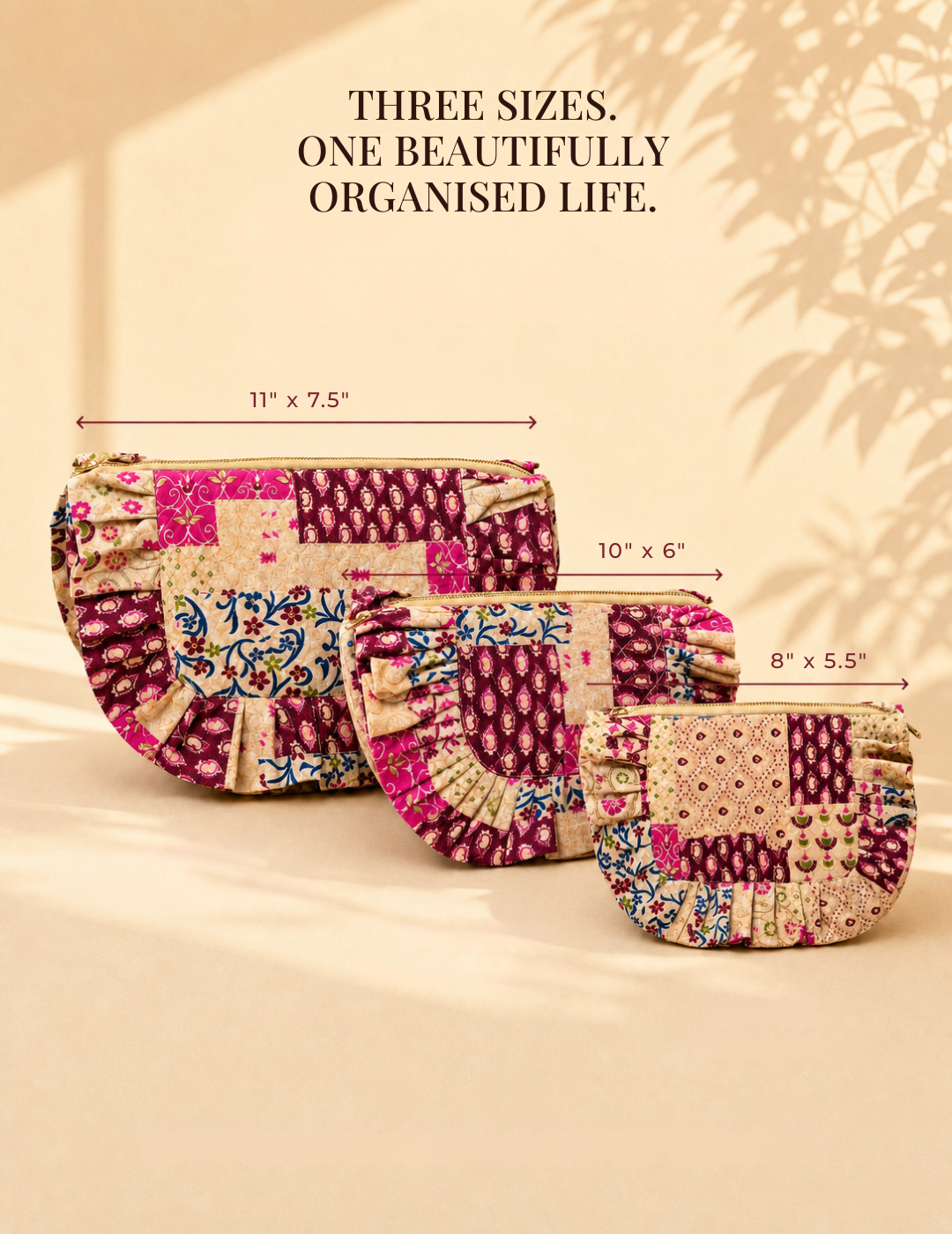 Ruffle Printed Travel Pouch with 2 Pockets