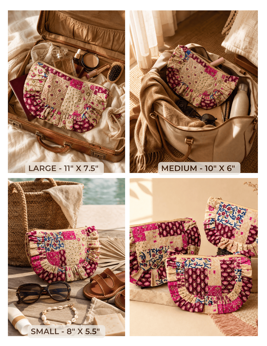 Ruffle Printed Travel Pouch with 2 Pockets