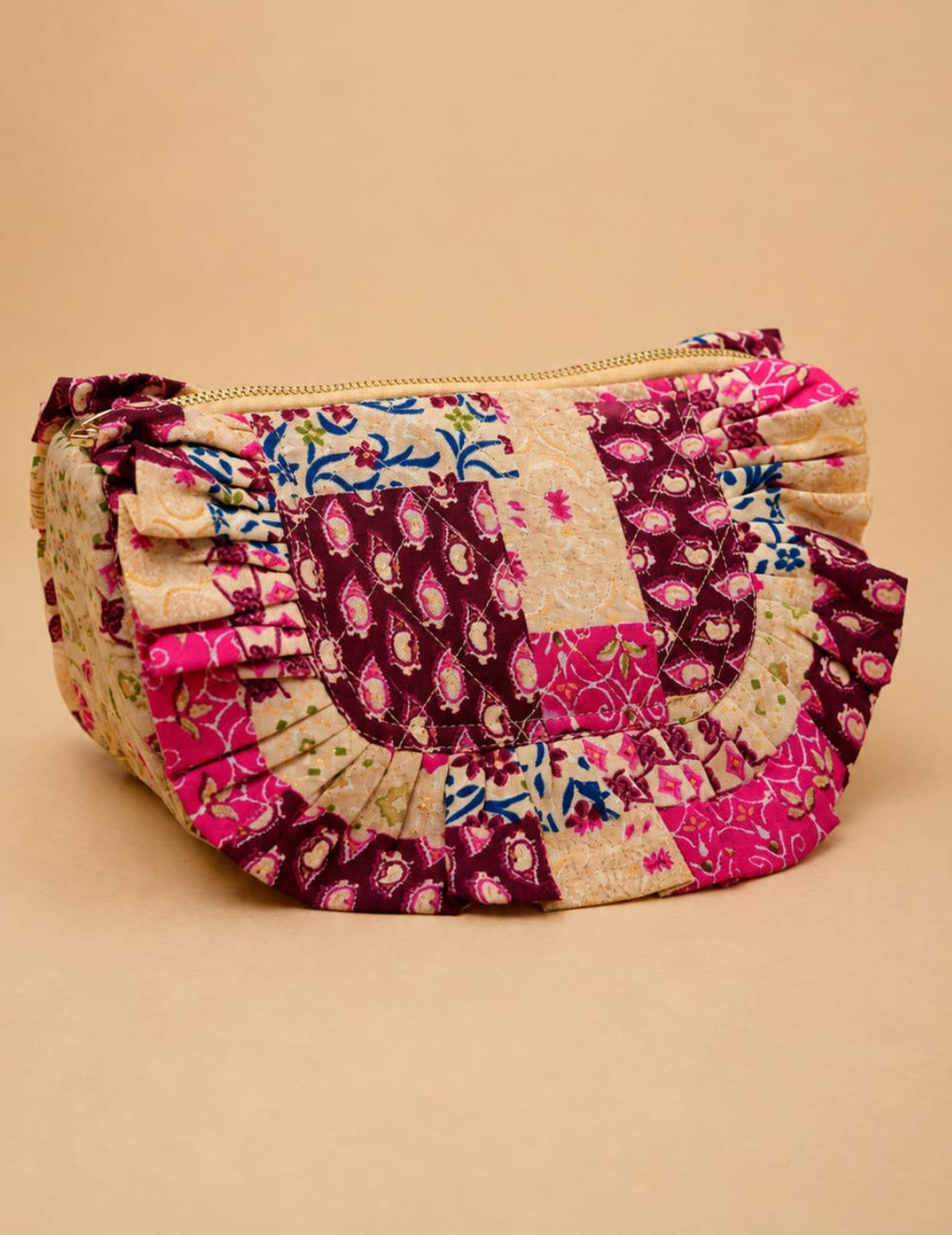Ruffle Printed Travel Pouch with 2 Pockets