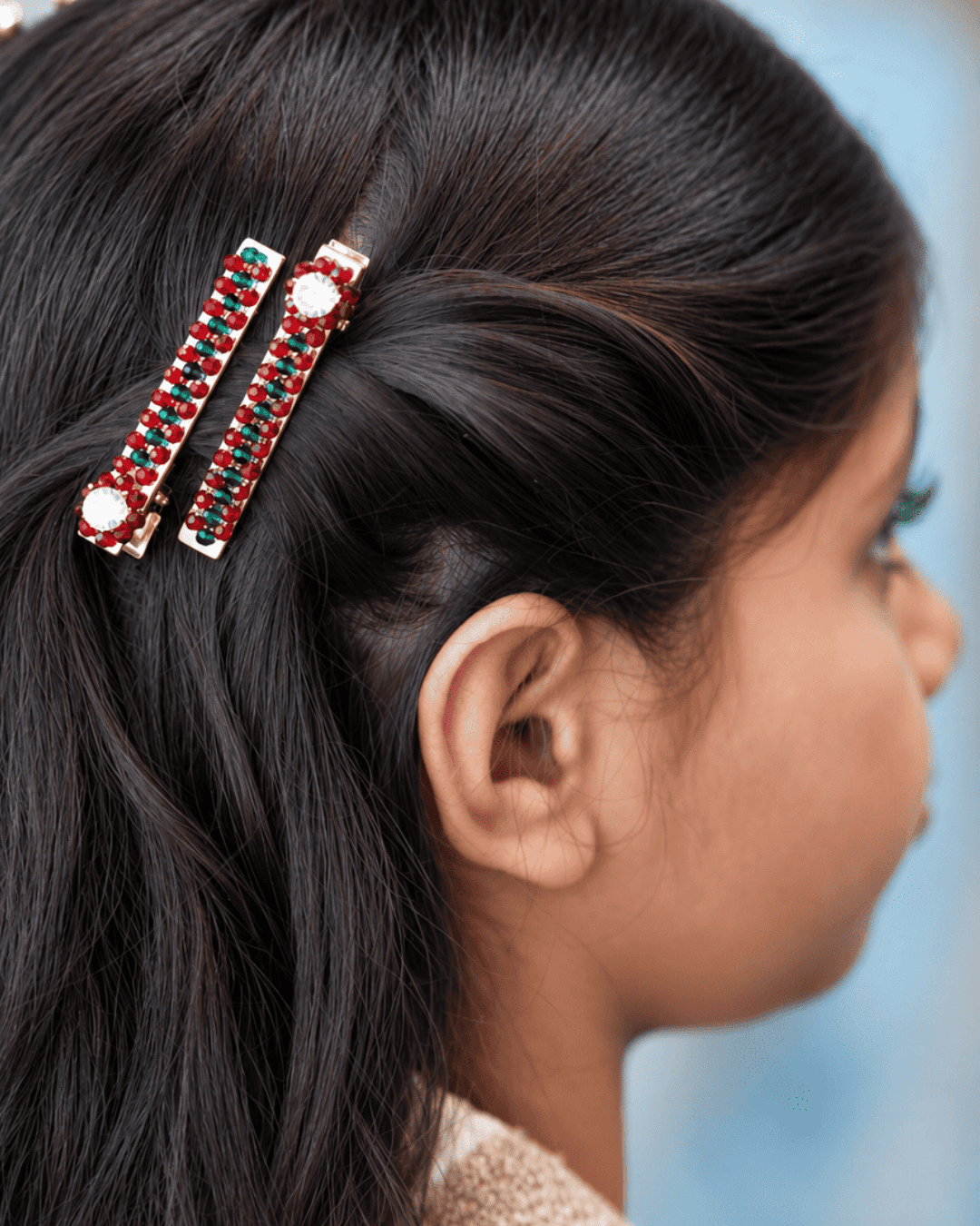 Red & Green Beaded Hair Clips for Girls – Set of 2 | IQ Edit