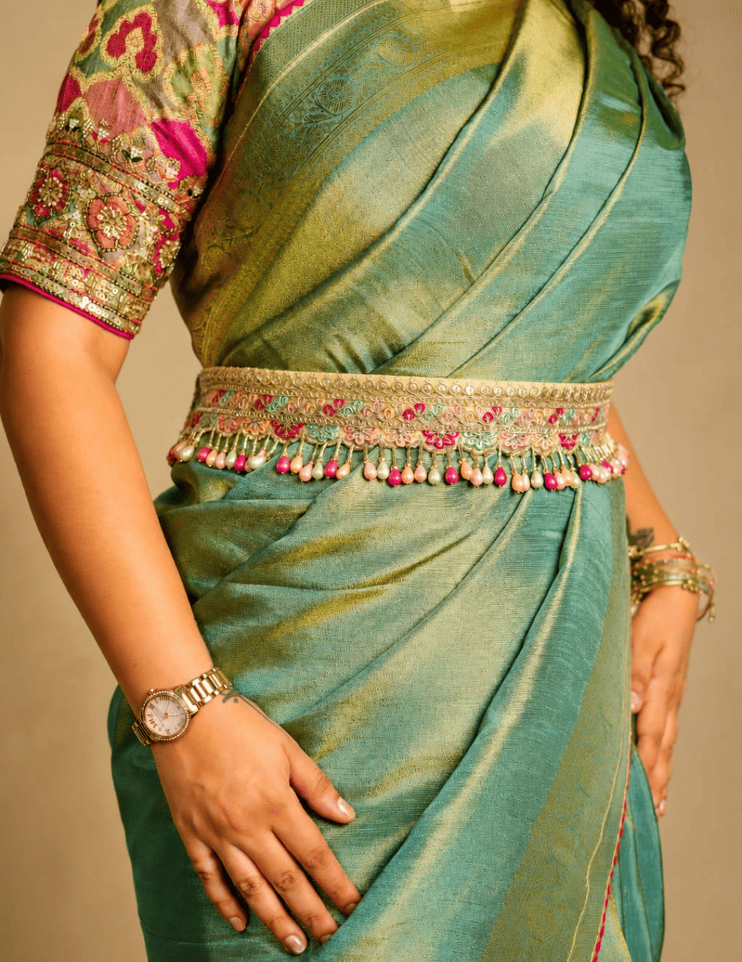 MEHFIL | Pink Embellished Waist Belt for Sarees & Fusion Wear by IQ Edit