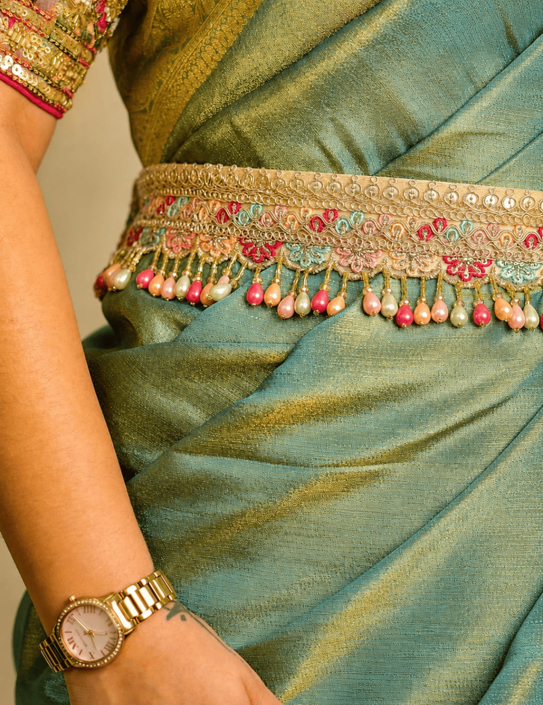 MEHFIL | Pink Embellished Waist Belt for Sarees & Fusion Wear by IQ Edit