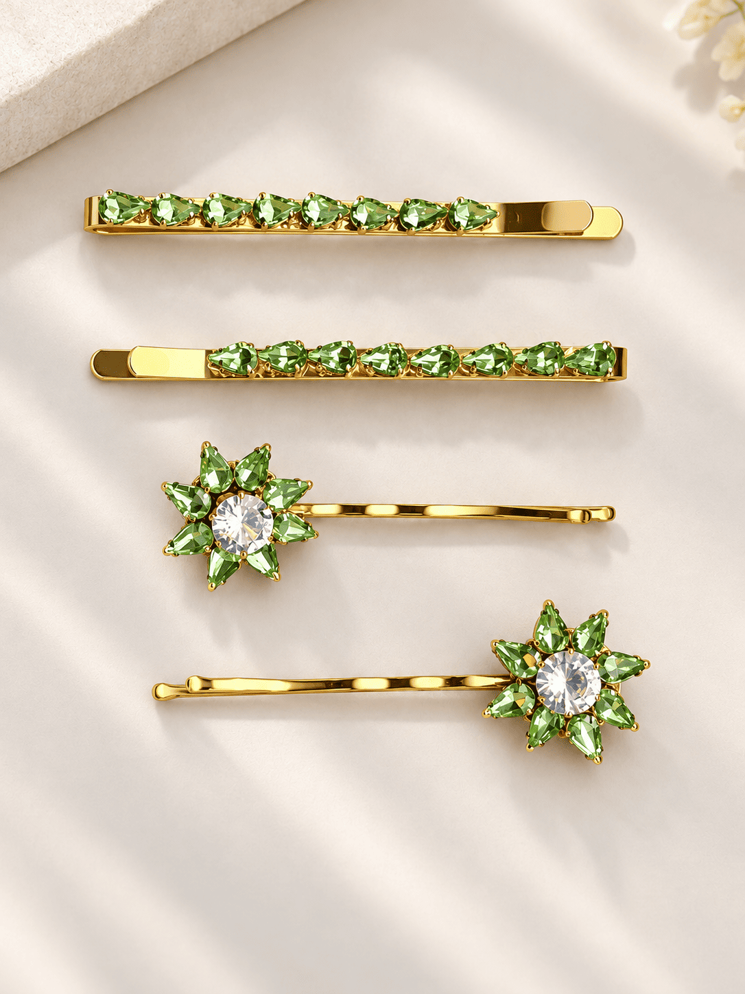 Green teardrop rhinestone hair clips and bobby pins hair pins 