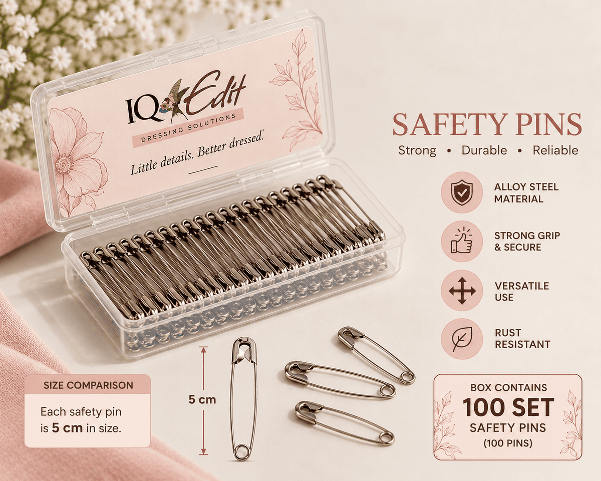 100 Nickel Safety Pins (Silver) in a box