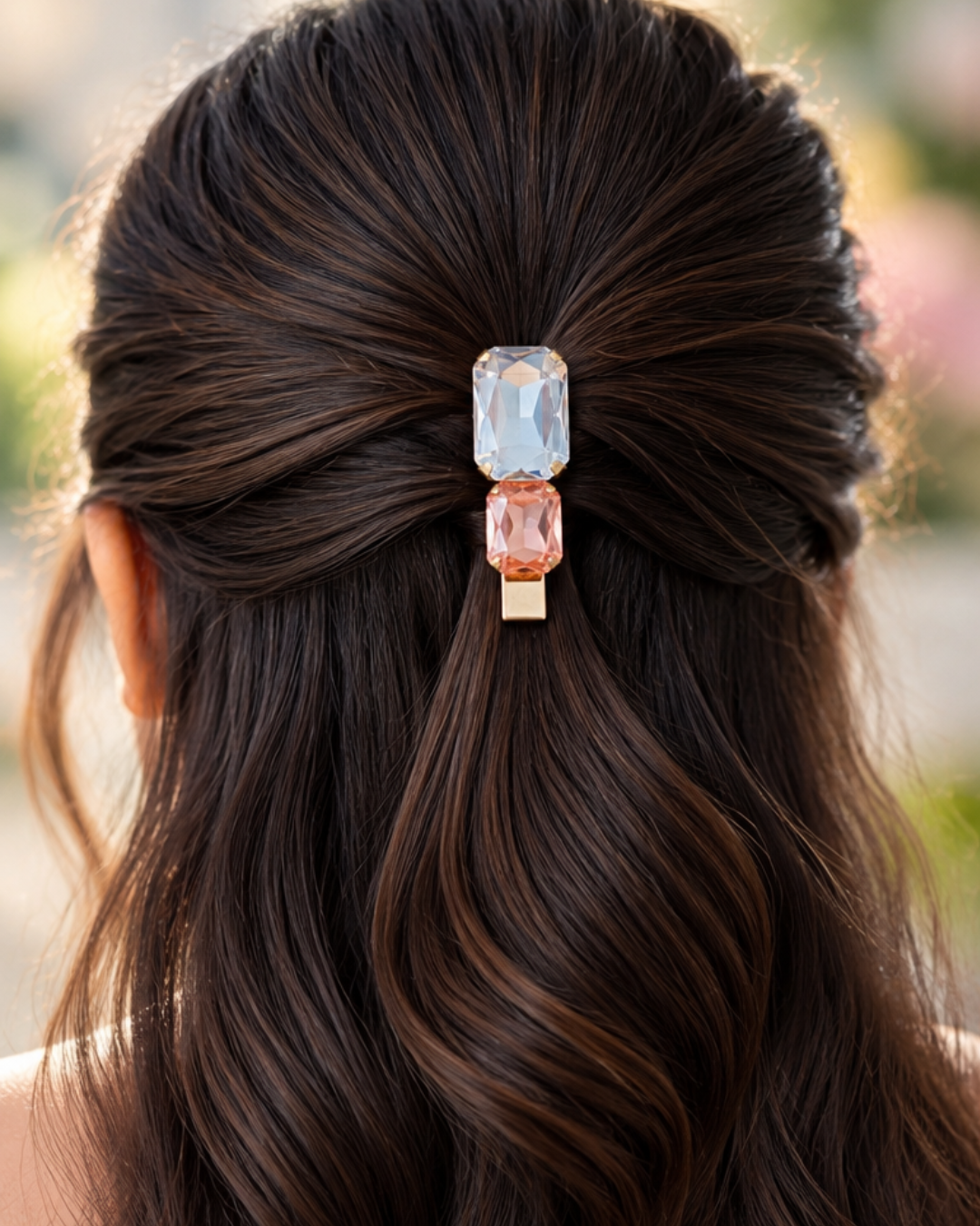 Silver and champagne rhinestone hair clips crystal