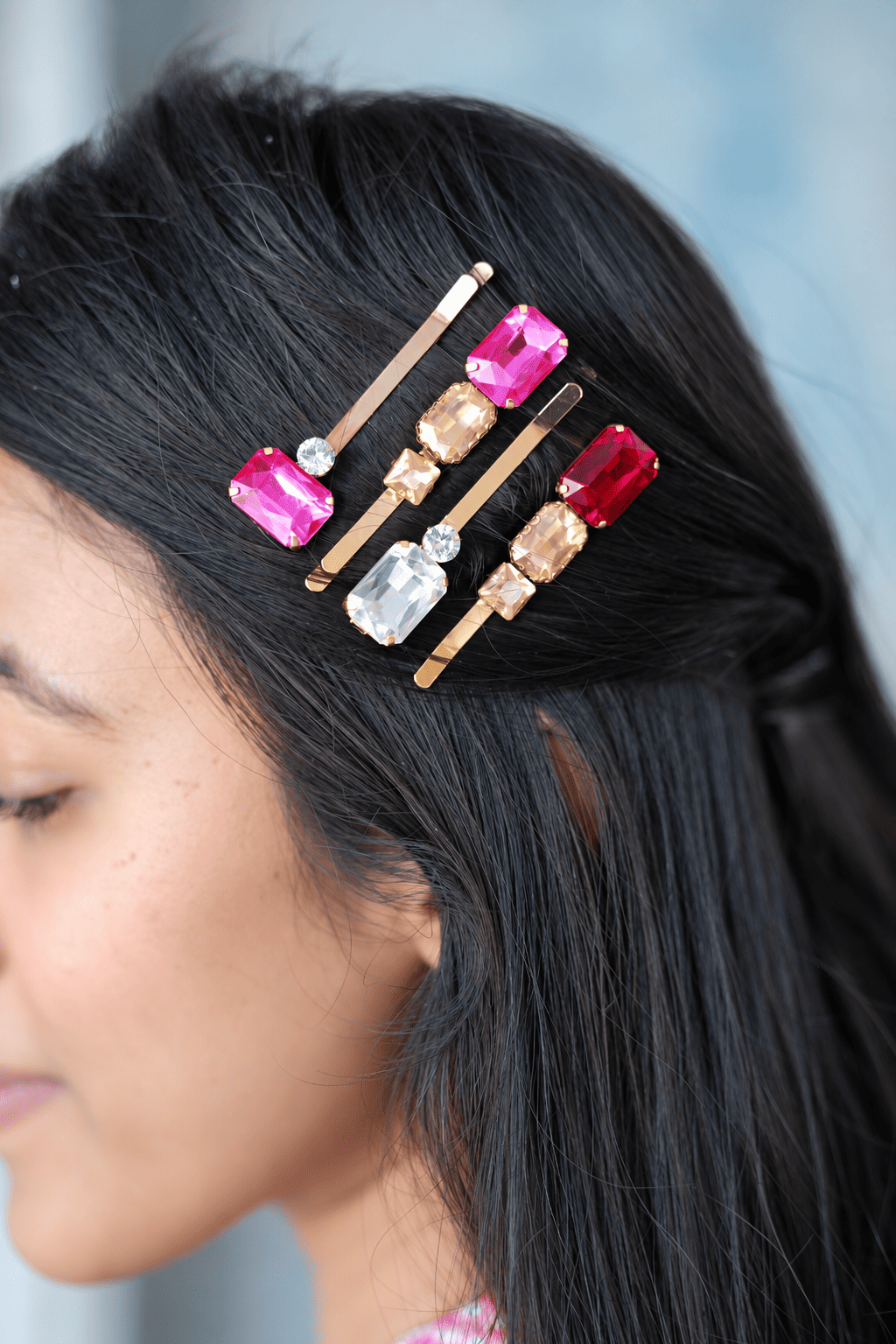 Ruby & Pink Crystal Hair Pins – Set of 4 | IQ Edit