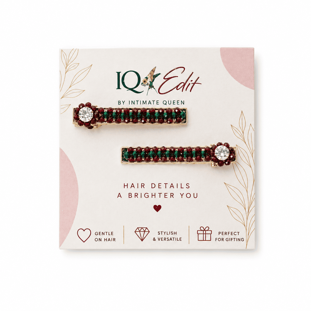 Red & Green Beaded Hair Clips for Girls – Set of 2 | IQ Edit
