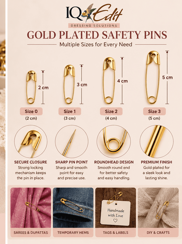 50 Gold Plated Safety Pins in a reusable storage box