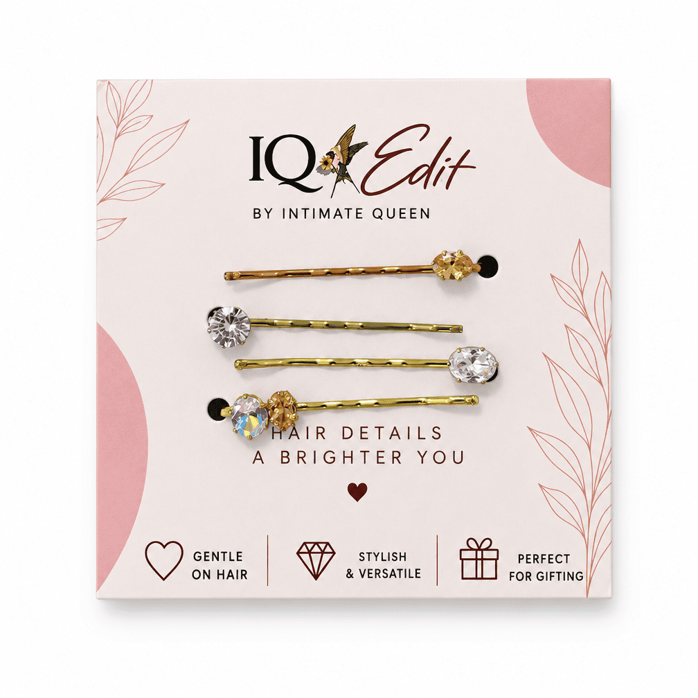IQ Edit crystal bobby pins set of four on branded packaging