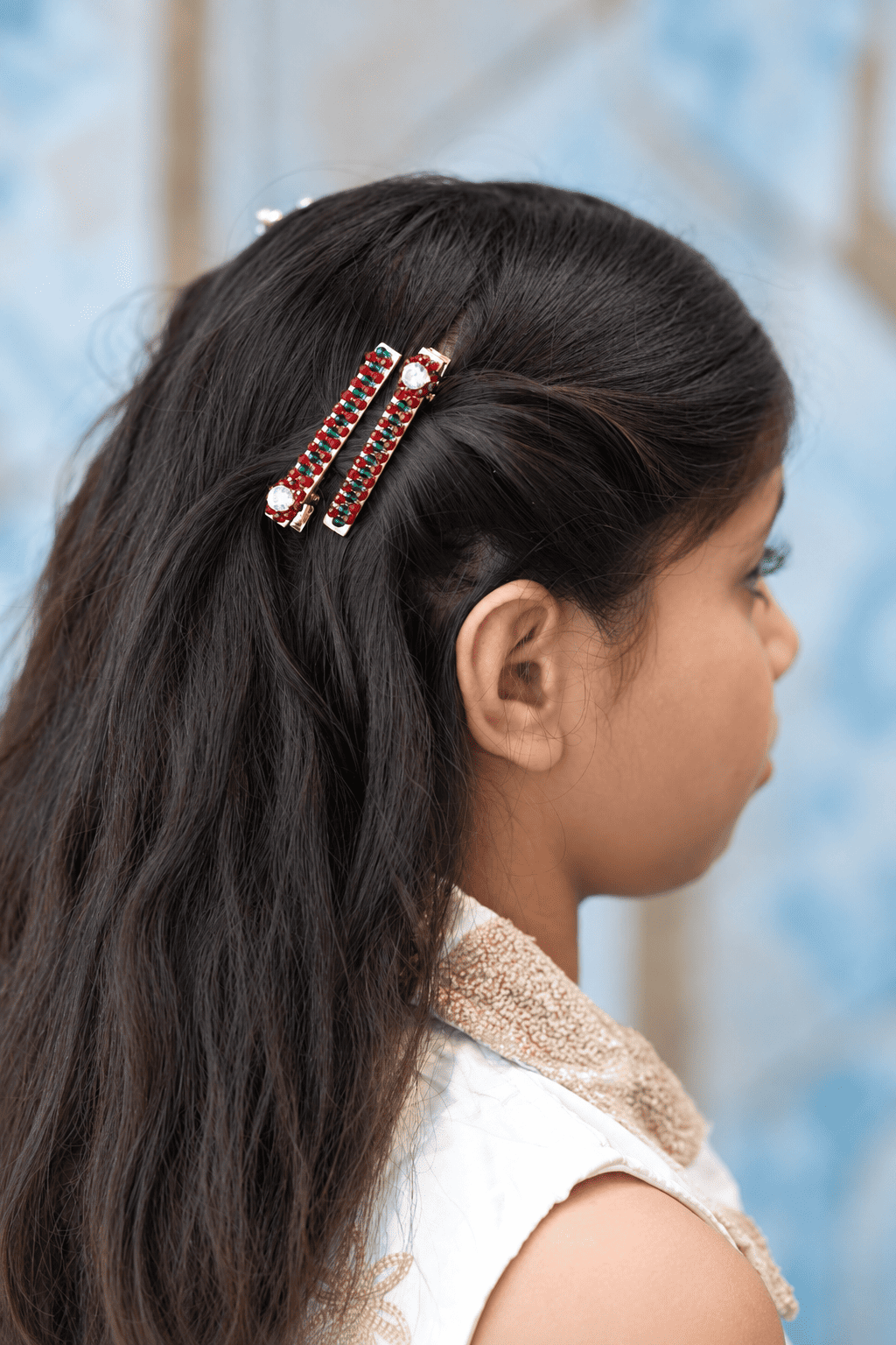 Red & Green Beaded Hair Clips for Girls – Set of 2 | IQ Edit