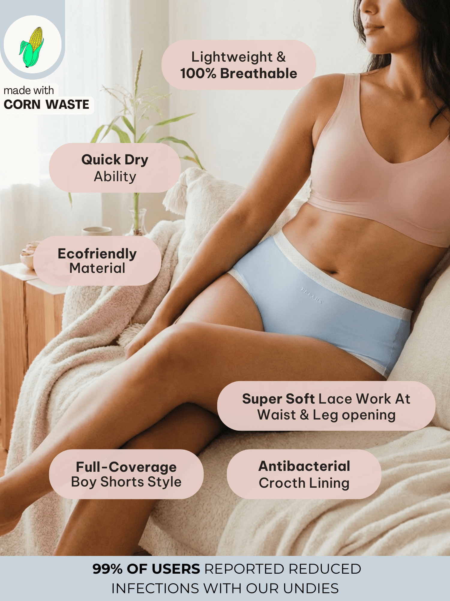 Corn Bae Cloud-Soft Lacy Boyshorts - Rash-Free. Feels Like a Hug.