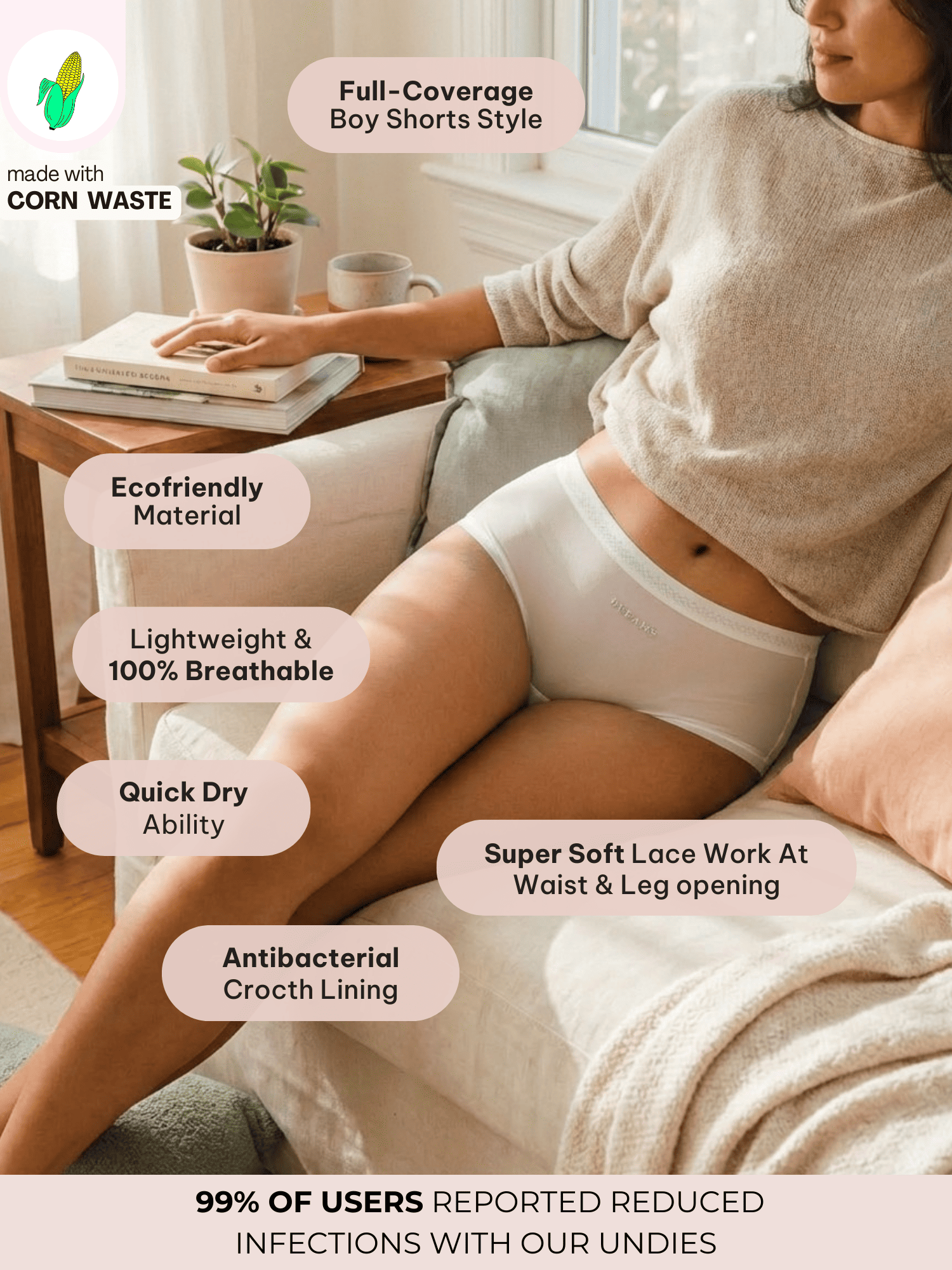 Corn Bae Cloud-Soft Lacy Boyshorts - Rash-Free. Feels Like a Hug.