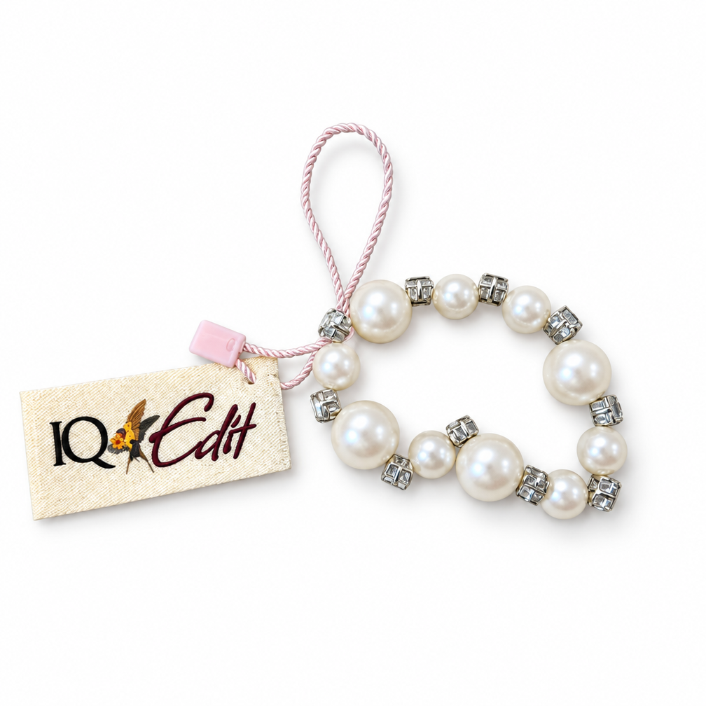 White pearl hair ties with silver-tone rhinestone spacers, set of 3