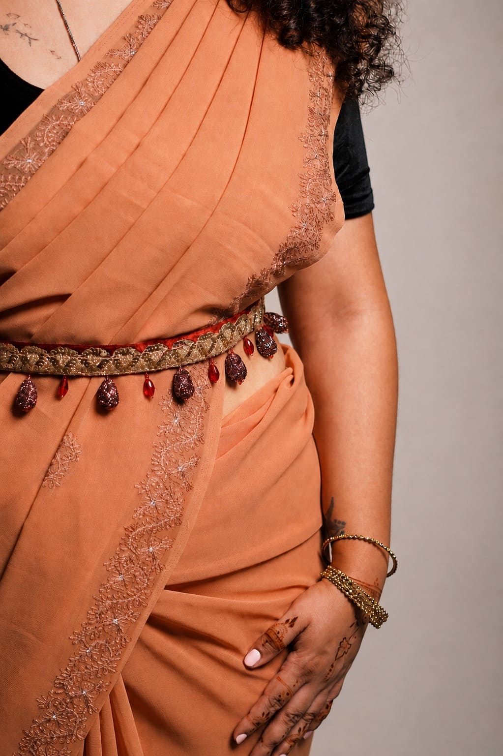 GULBAHAR | Maroon Velvet Embellished Waist Belt for Sarees & Dresses