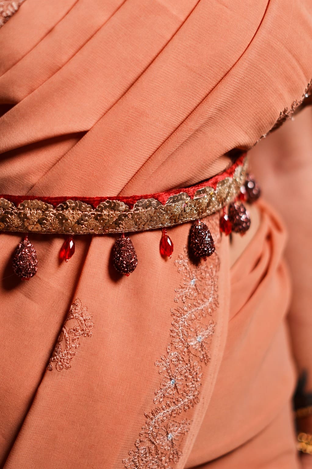 GULBAHAR | Maroon Velvet Embellished Waist Belt for Sarees & Dresses