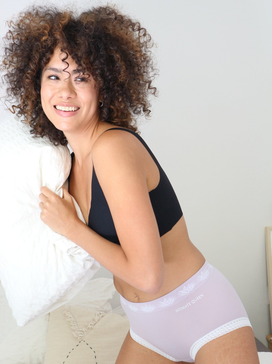 Solid Cute Hipster Moisture Wicking Lingerie Set in black and lavender color